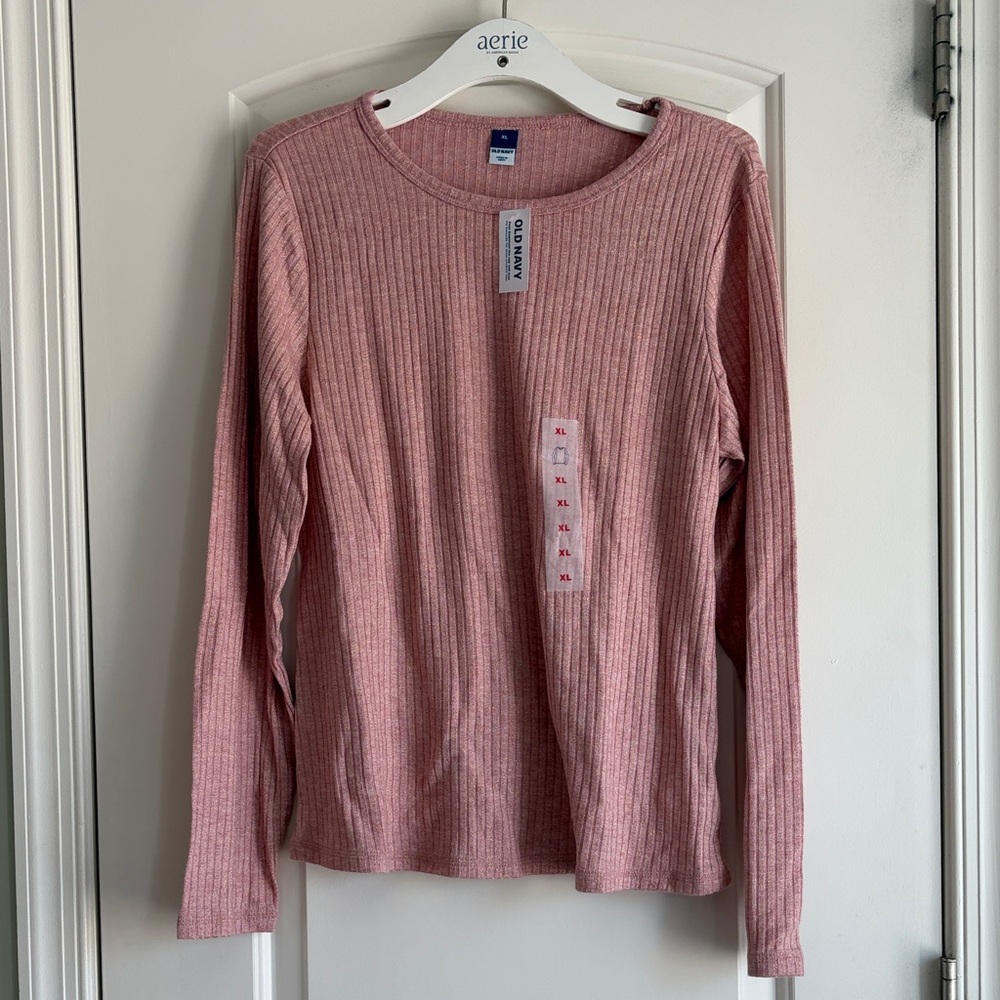 Old Navy Dusty Rose Ribbed Long Sleeve Top